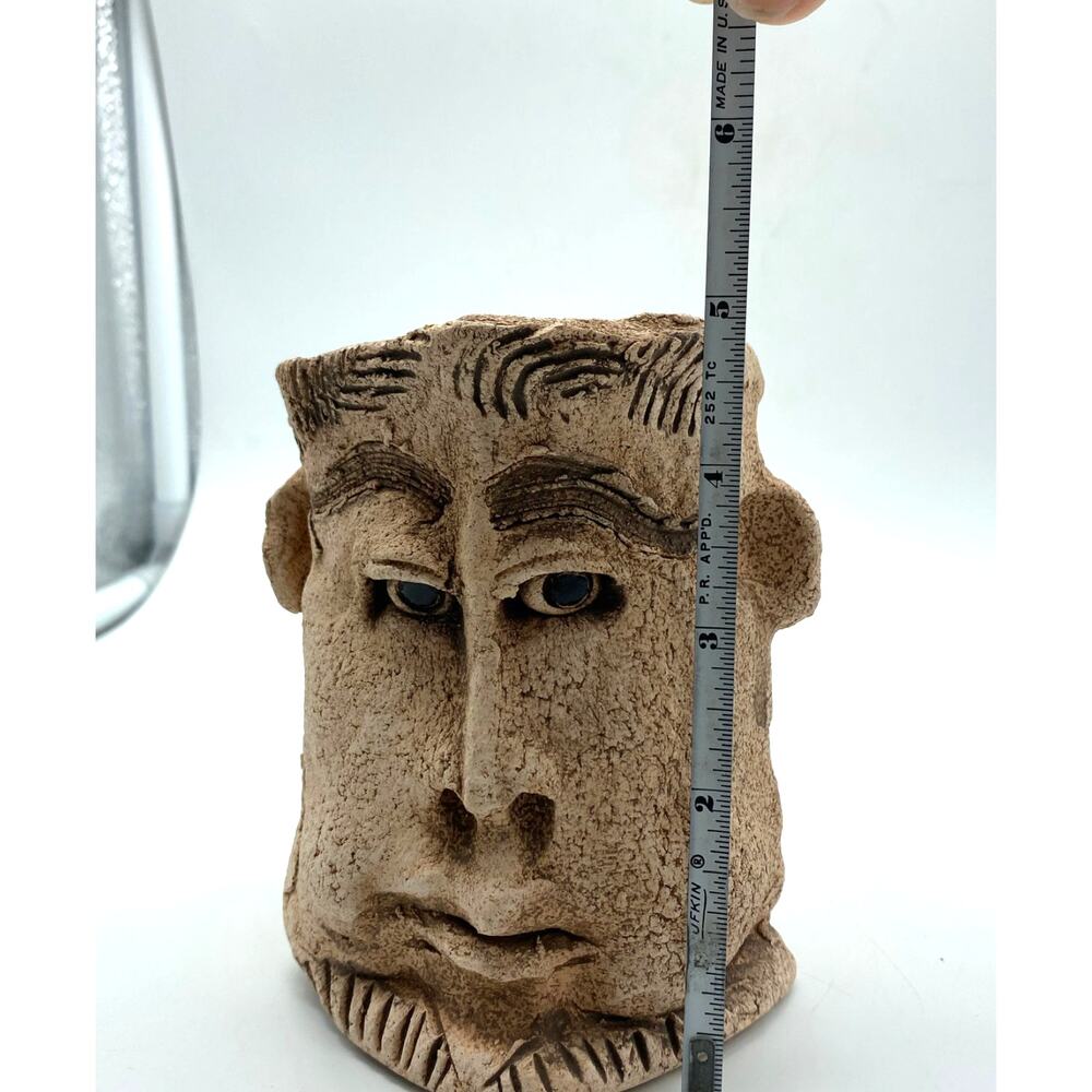 Vintage Studio Pottery Jar Holder Man face Handmade Dad Gift Wall pocket signed - Picture 7 of 9
